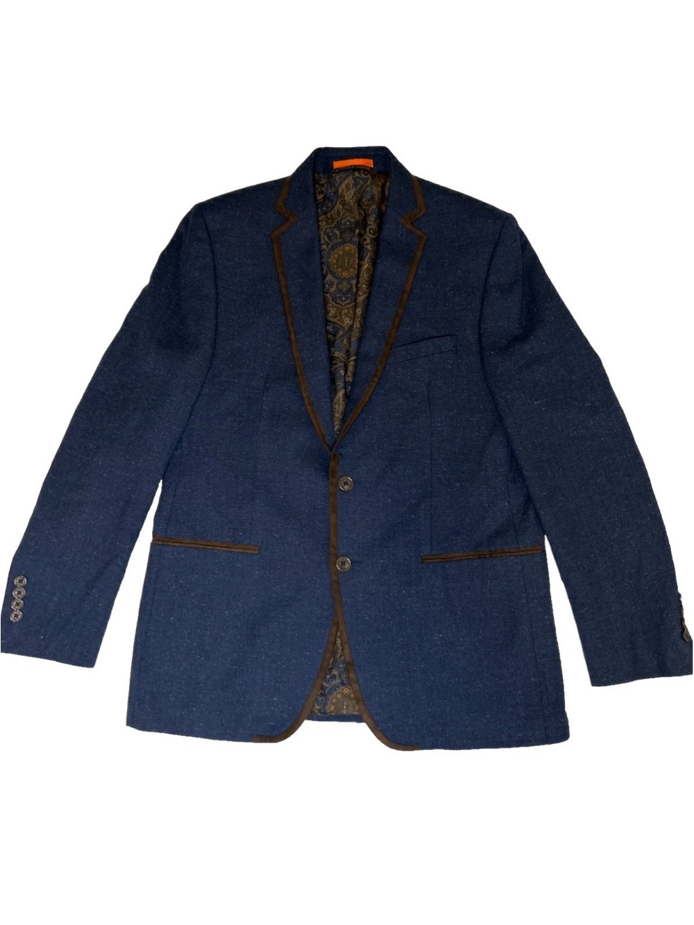 TALLIA Men’s Tweed Wool & Silk Blue Rowing Sports Coat With Brown Trim Size 42L